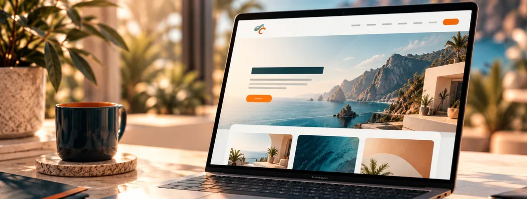 Portátil que muestra una página web moderna en un estudio creativo
