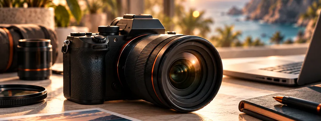 Cámara fotográfica profesional preparada para sesiones de fotografía comercial